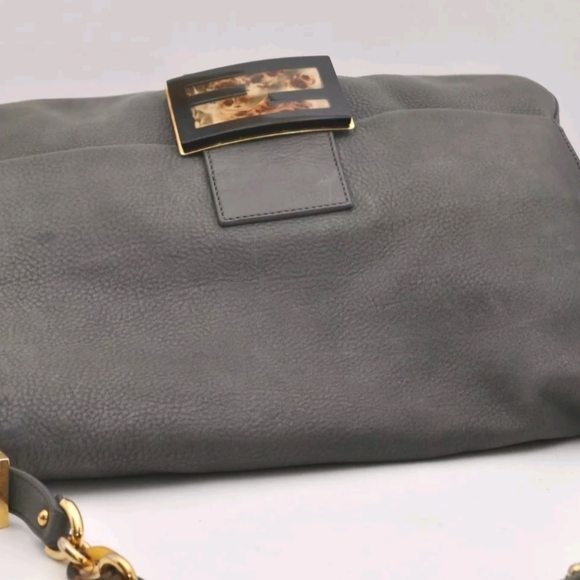 Fendi Mama baguette.  Grey nubuck with slight metallic and lucite hardware. - Picture 5 of 16